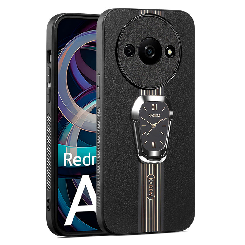 KADEM For Xiaomi Redmi A3 / Poco C61 4G Case Kickstand Leather Coated TPU+Acrylic Phone Back Protector KADEM For Xiaomi Redmi A3 / Poco C61 4G Case Kickstand Leather Coated TPU+Acrylic Phone Back Protector